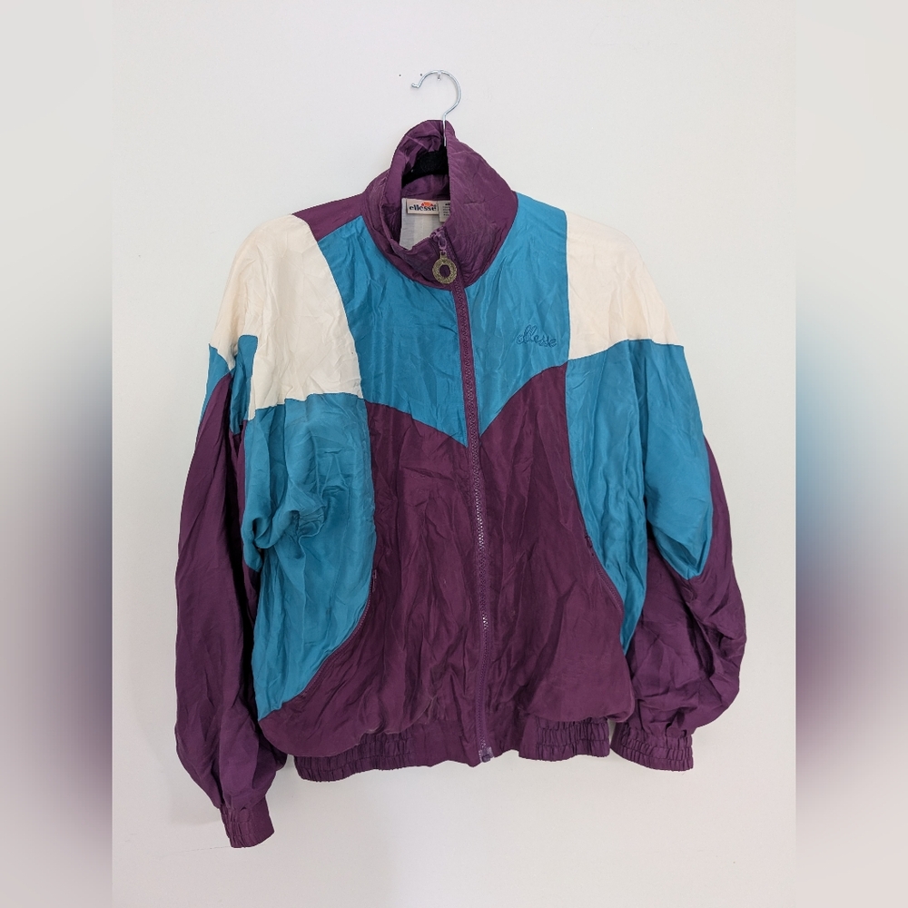 Vintage Ellesse 80s Colorblock 100% Silk Windbreaker - Picture 1 of 7